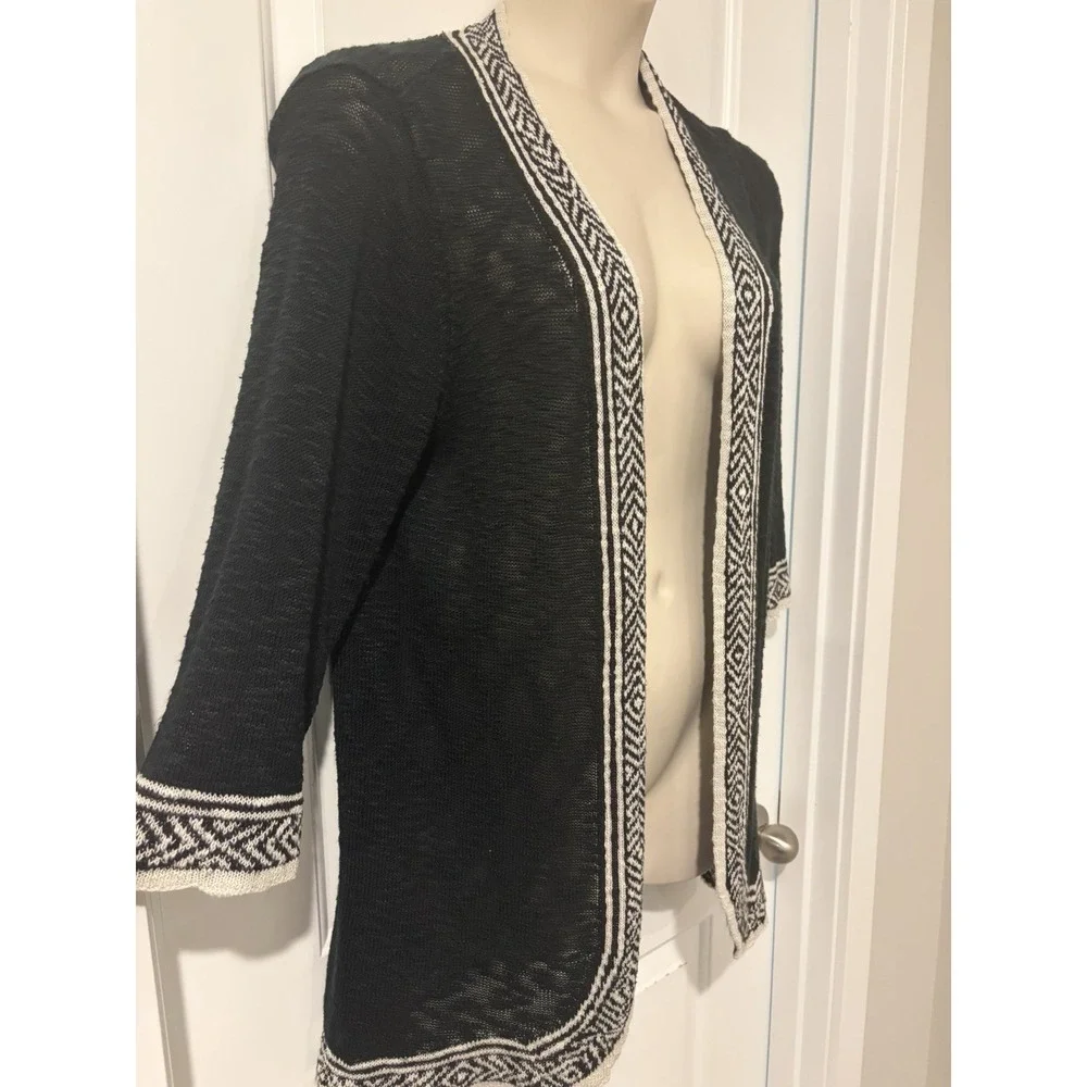 Torrid 2 Black Open Cardigan Sweater Duster~2XL~Lightweight Aztec Border Boho - Picture 4 of 15